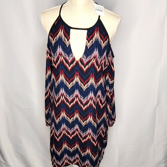 Charles Henry Chevron Print Cold Shoulder Dress Size M - Picture 5 of 5